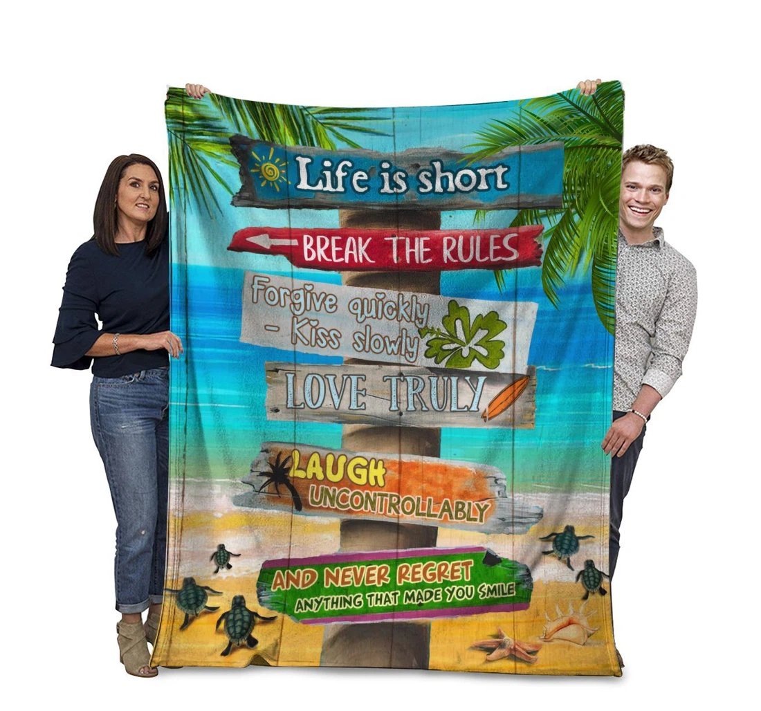 Throw Blanket, Quilt - Sea Turtles Life Is Short Break The Rule Sherpa Fleece