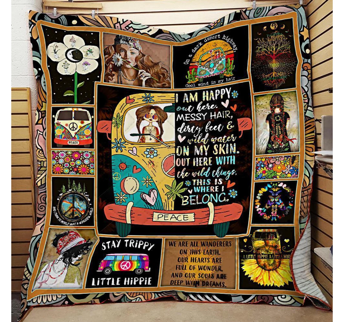 Throw Blanket, Quilt - Hippie Girl Wild Things Sherpa Fleece