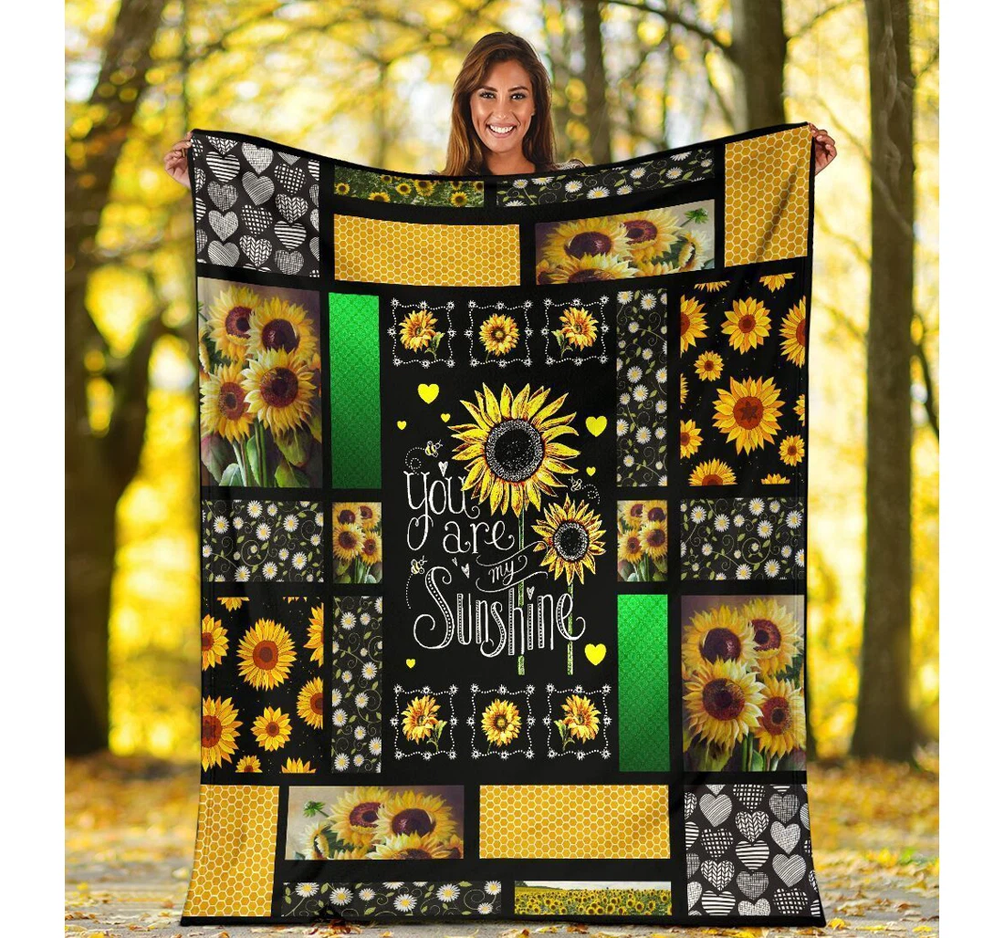 Throw Blanket, Quilt - You Are My Sunshine Sunflower Hippie Sherpa Fleece