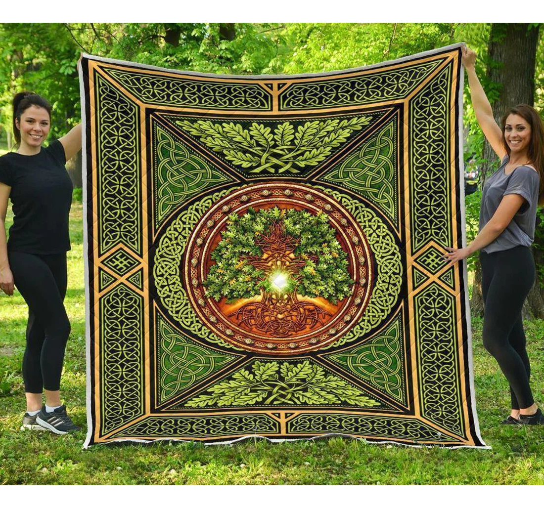 Throw Blanket, Quilt - Irish Celtic Oak Tree St Patrick's Day Sherpa Fleece