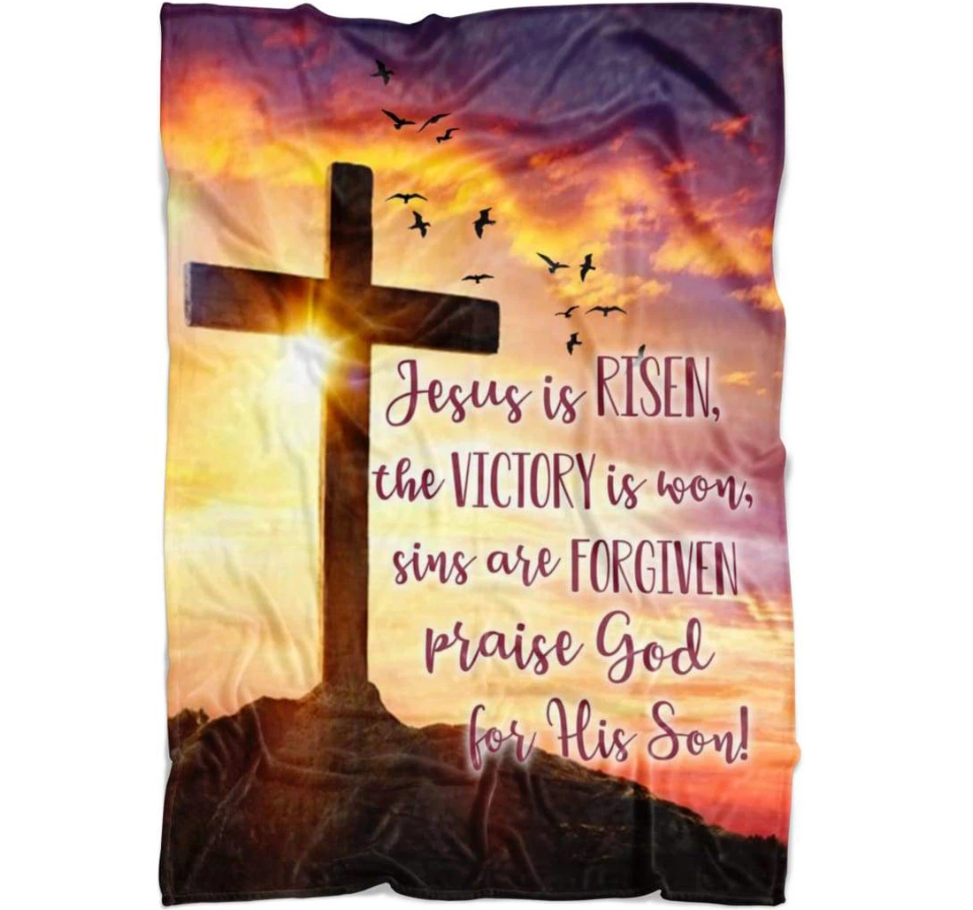 Throw Blanket, Quilt - Jesus Is Risen Praise God His Son Sherpa Fleece