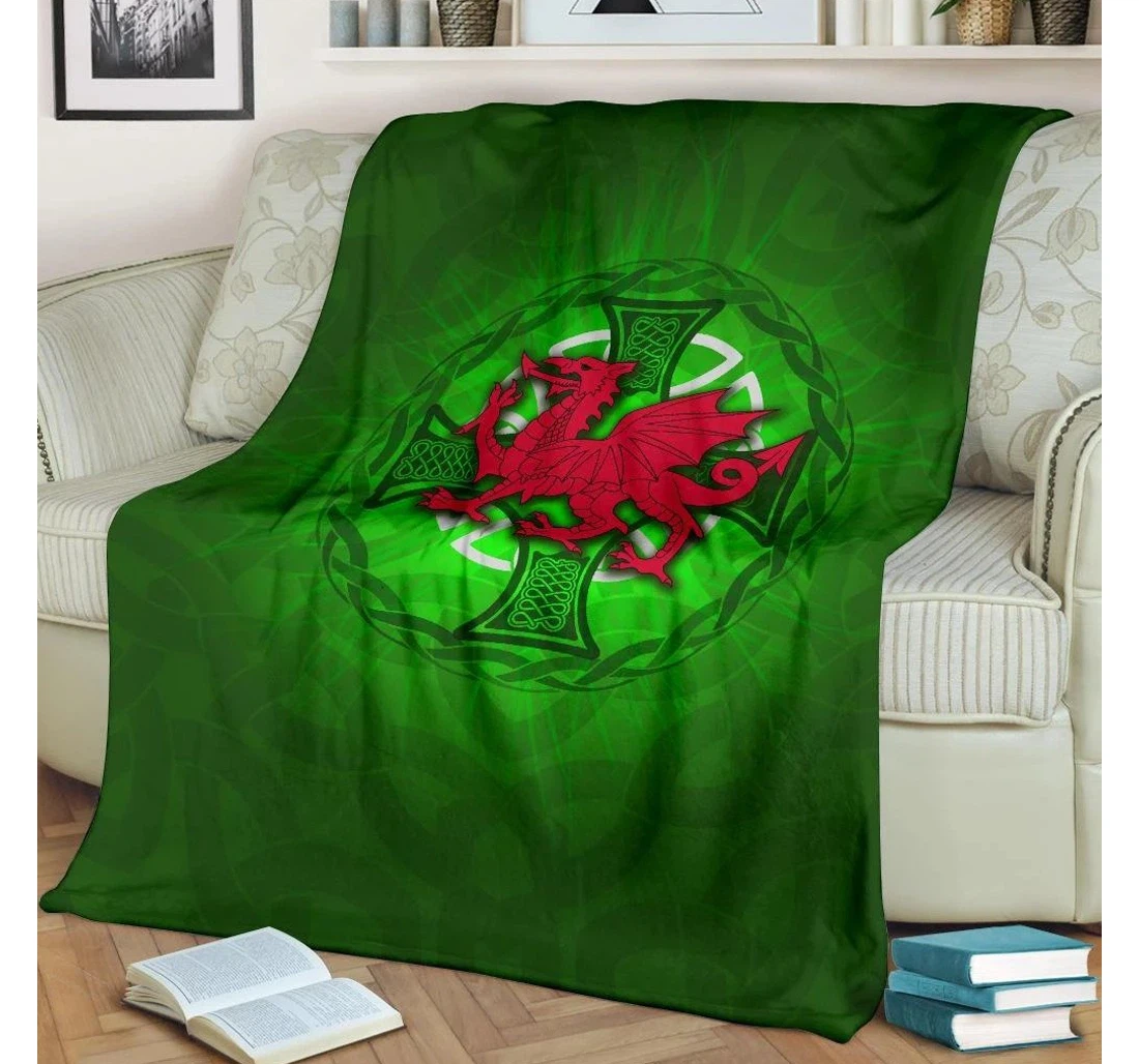 Throw Blanket, Quilt - Irish Dragon With Celtic Cross St Patrick's Day Sherpa Fleece