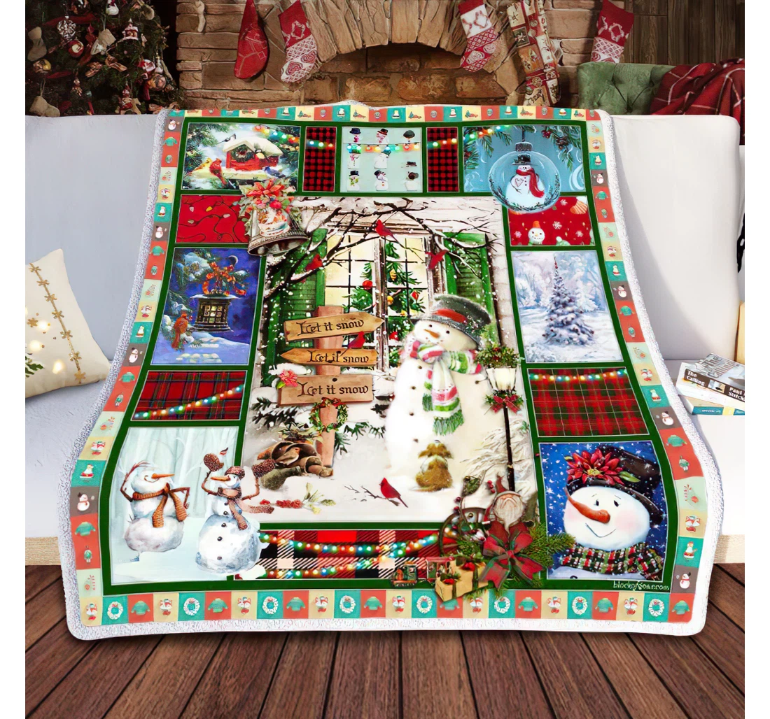 Throw Blanket, Quilt - Let It Snow Snowman Sherpa Fleece