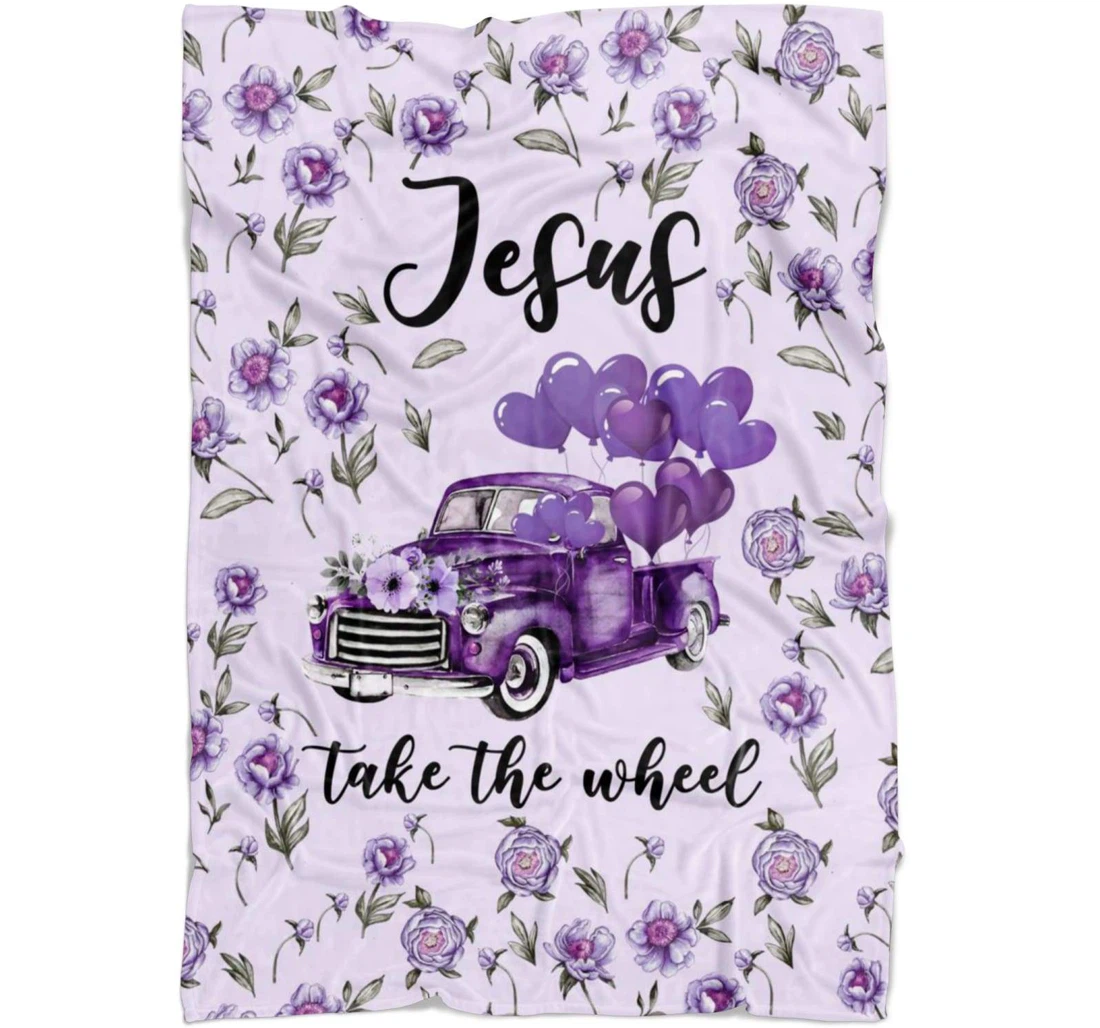 Throw Blanket, Quilt - Jesus Take The Wheel Sherpa Fleece