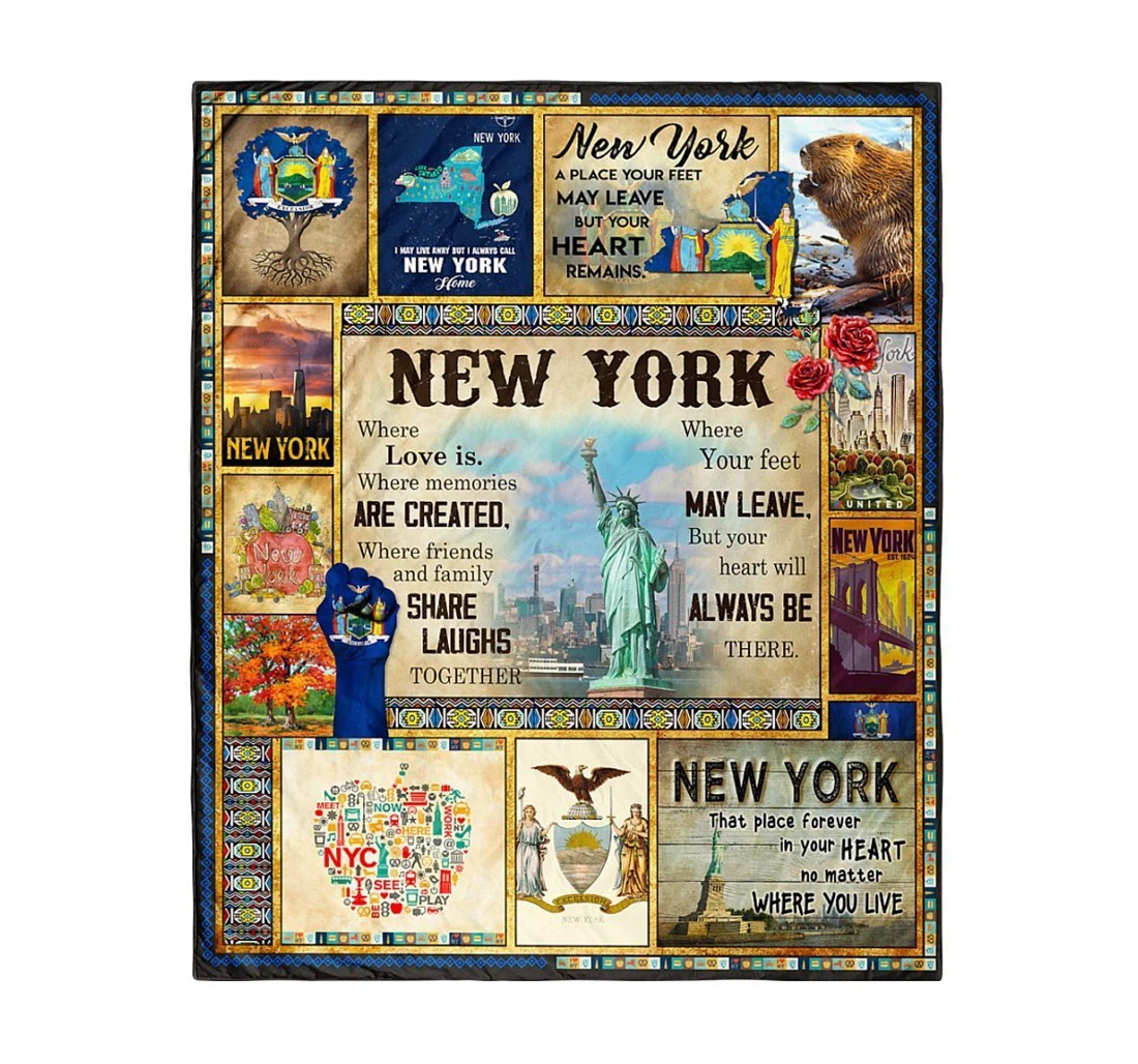 Throw Blanket, Quilt - New York Where Love Is Sherpa Fleece