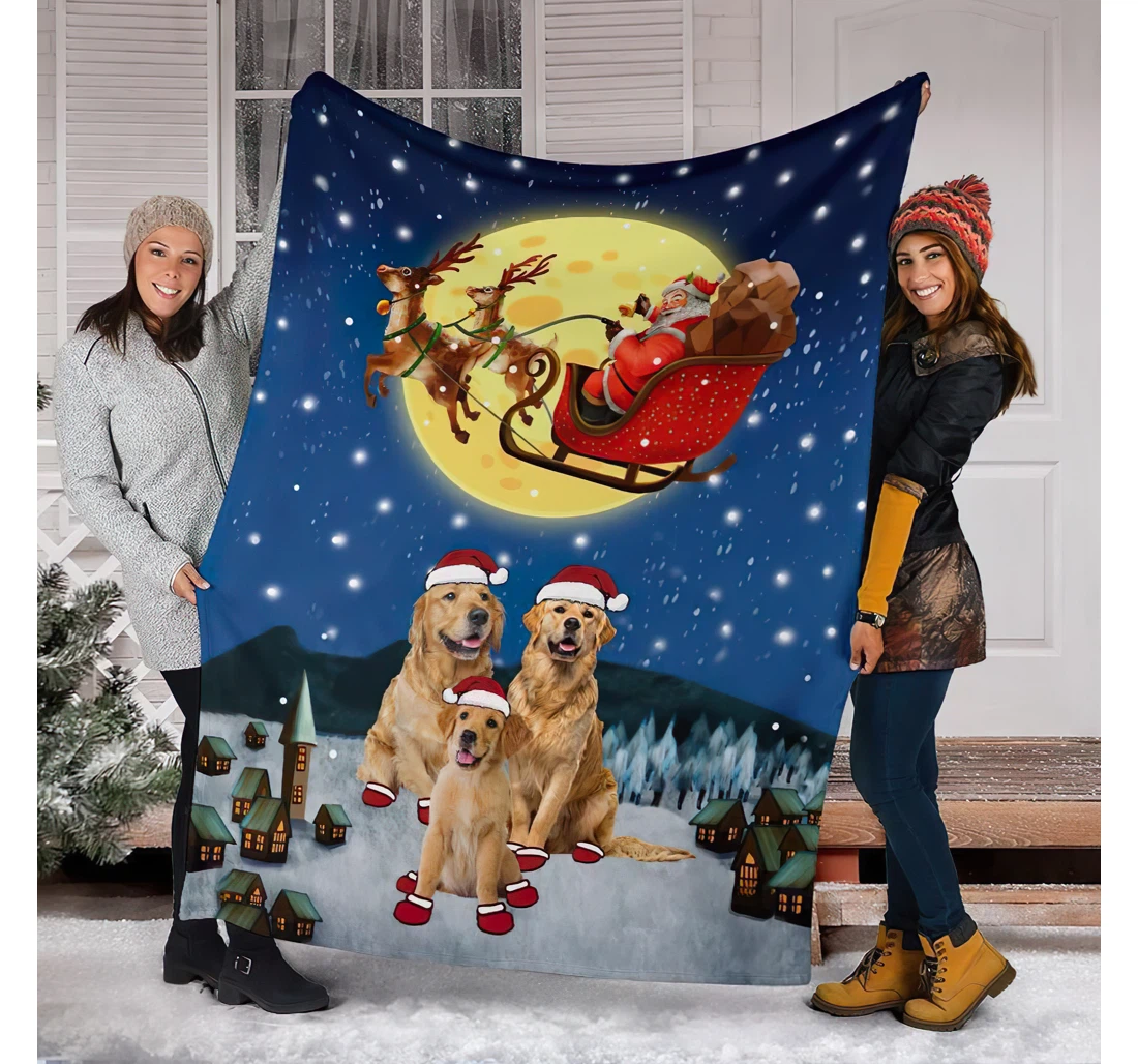 Throw Blanket, Quilt - With Family Golden Retriever Sherpa Fleece