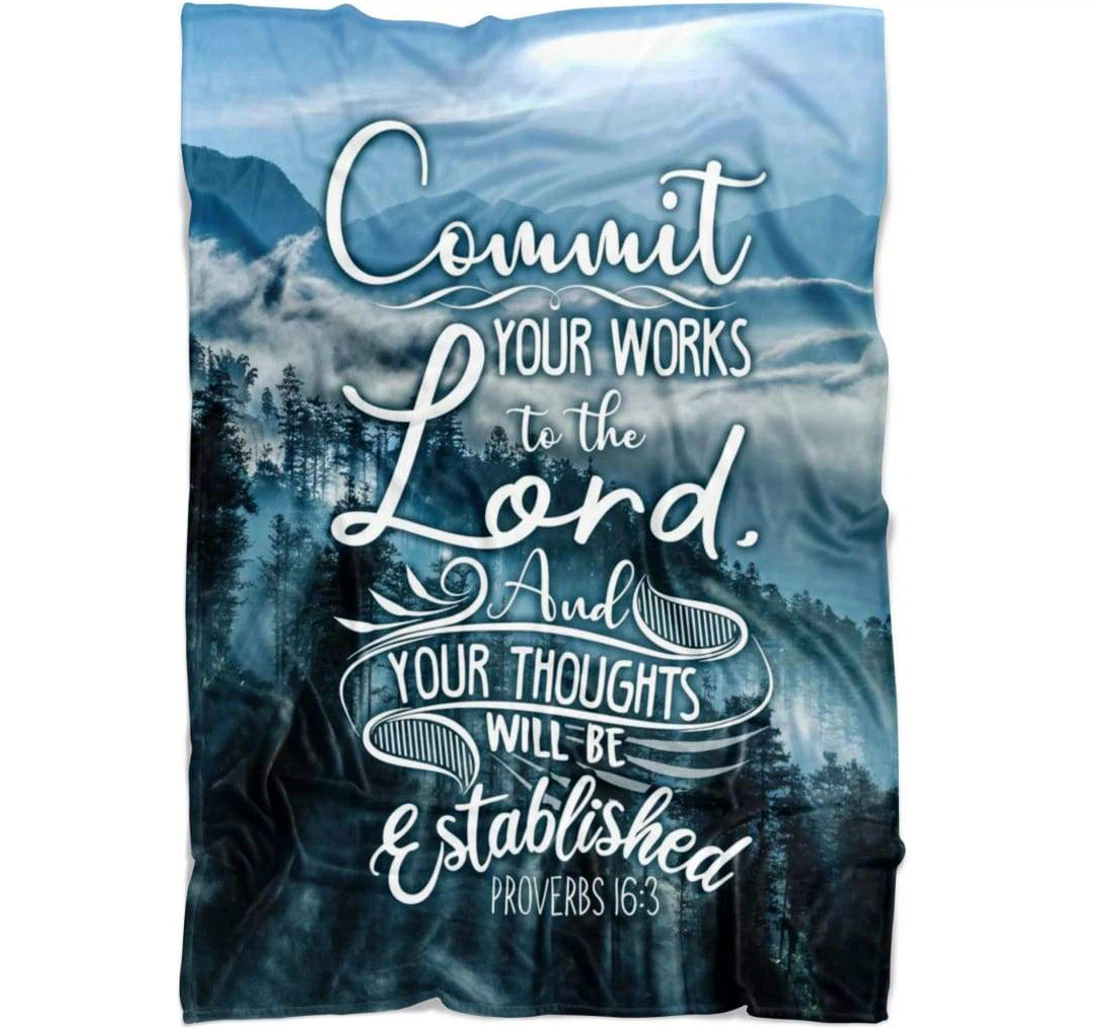 Throw Blanket, Quilt - Commit Your Works To The Lord Proverbs Sherpa Fleece