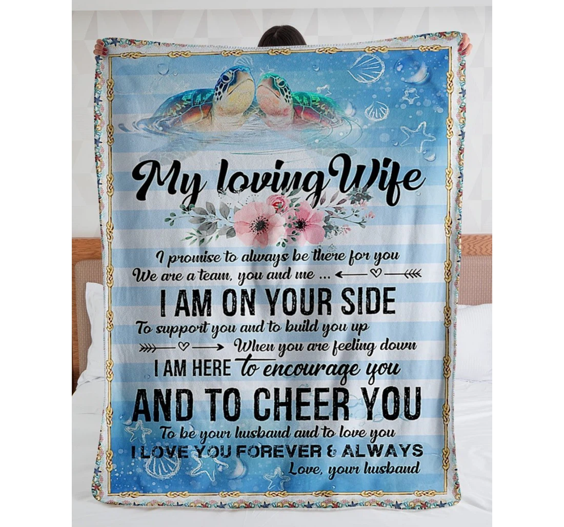 Throw Blanket, Quilt - To My Wife From Husband Turtle Sherpa Fleece