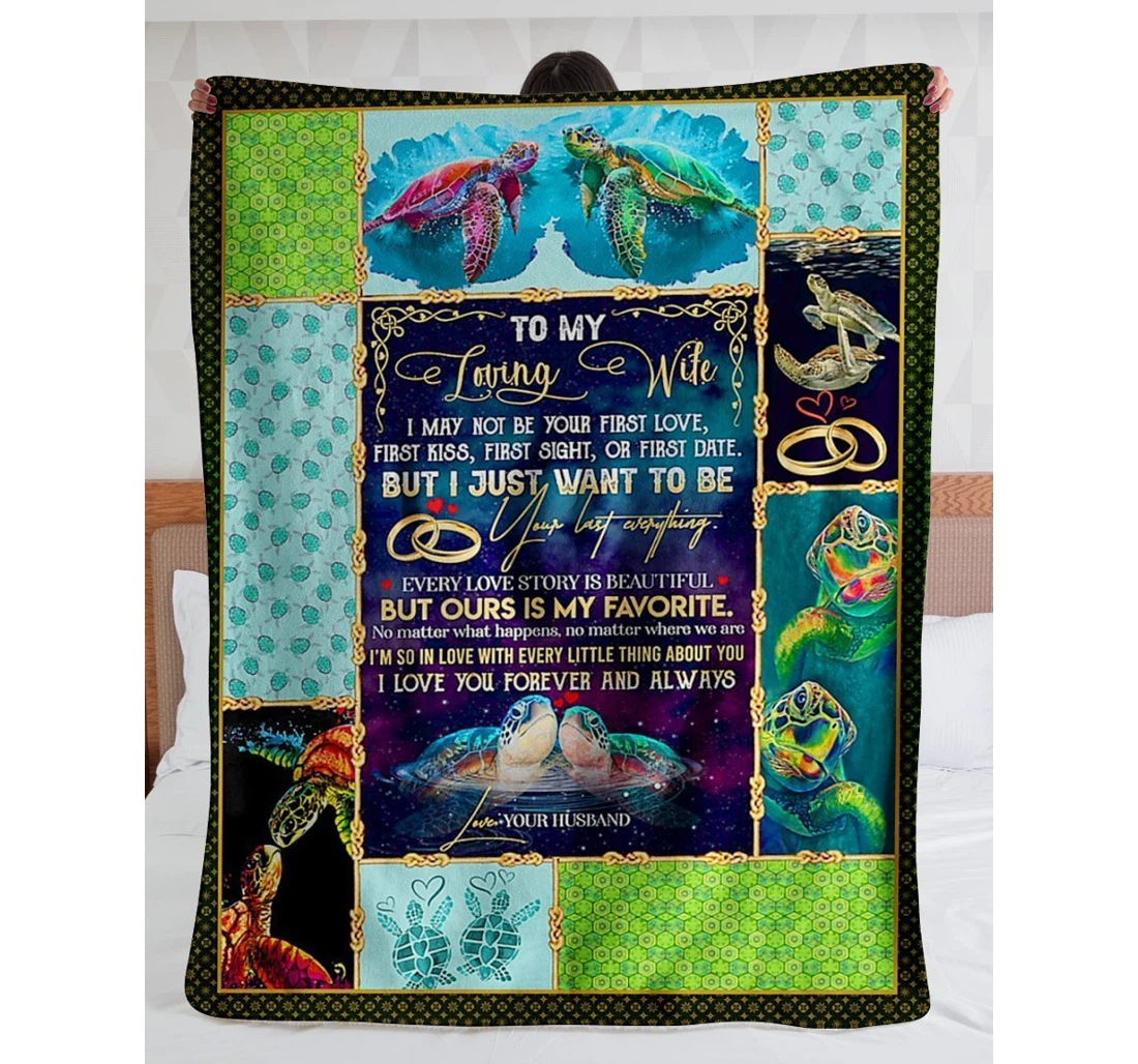 Throw Blanket, Quilt - To My Wife From Husband Turtle Sherpa Fleece
