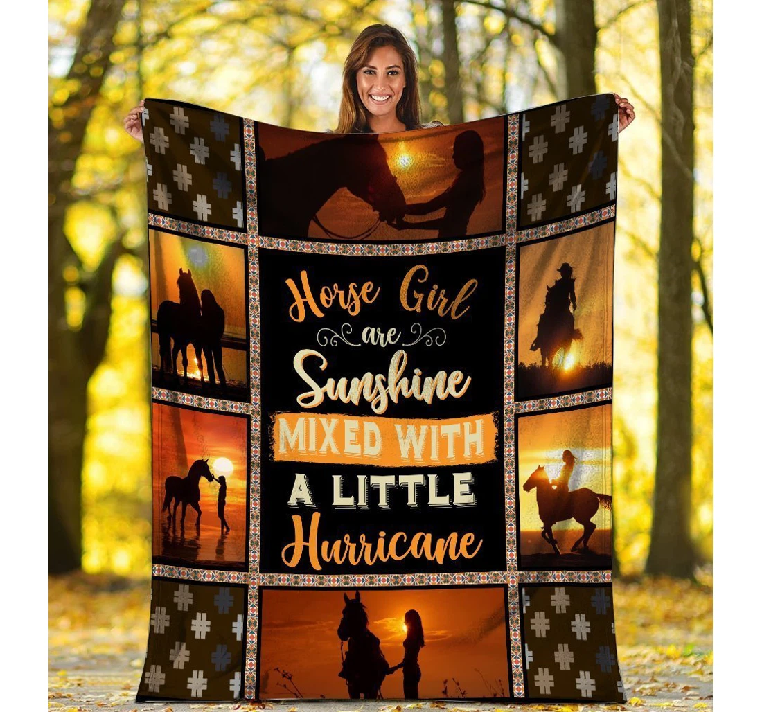 Throw Blanket, Quilt - Horse Girl Are Sunshine Mixed With A Little Hurricane Sunset Sherpa Fleece