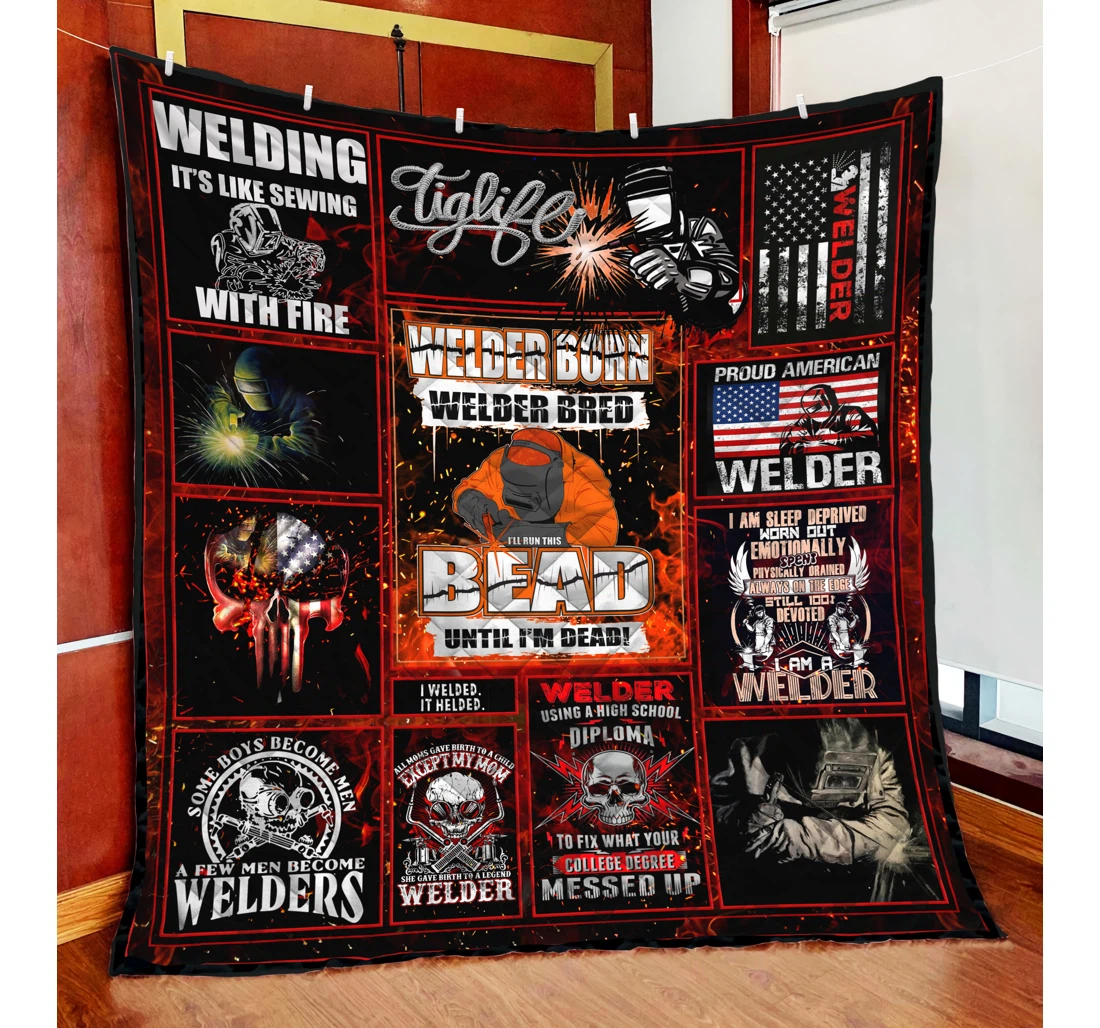 Throw Blanket, Quilt - Welder Born Welder Bred Sherpa Fleece