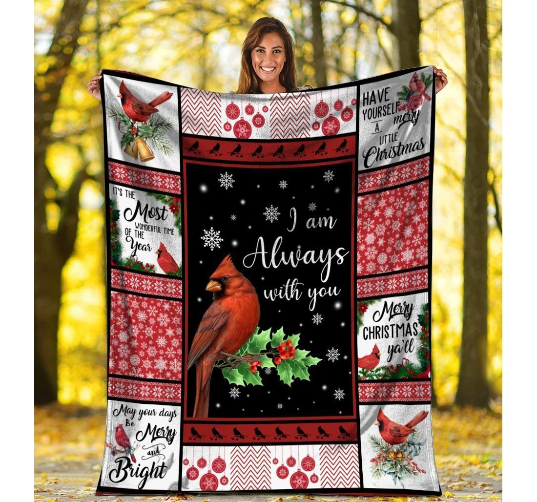 Throw Blanket, Quilt - I Am Always With You Xmas Red Cardinal Bird Sherpa Fleece
