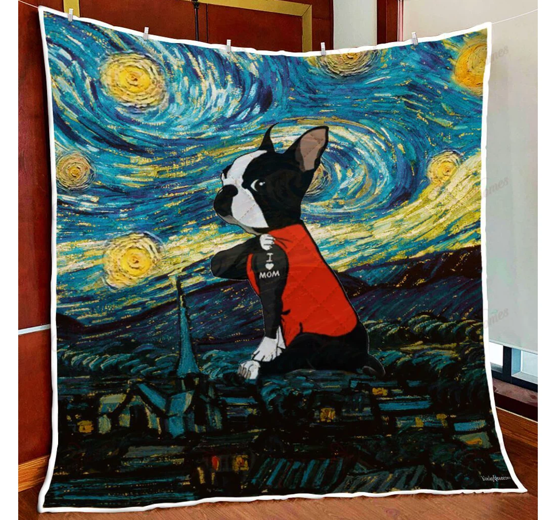 Throw Blanket, Quilt - Boston Terrier Starry Night Love Mom Tattoo Sherpa Fleece