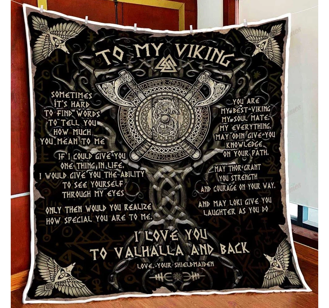 Throw Blanket, Quilt - To My Viking I Love You To Valhalla And Back Sherpa Fleece