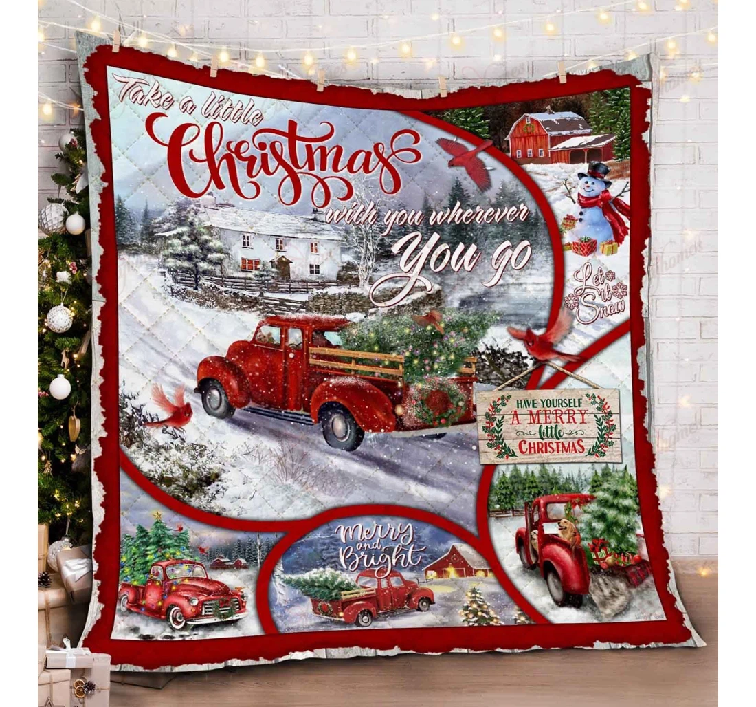 Throw Blanket, Quilt - Red Truck Take A Little With You Sherpa Fleece