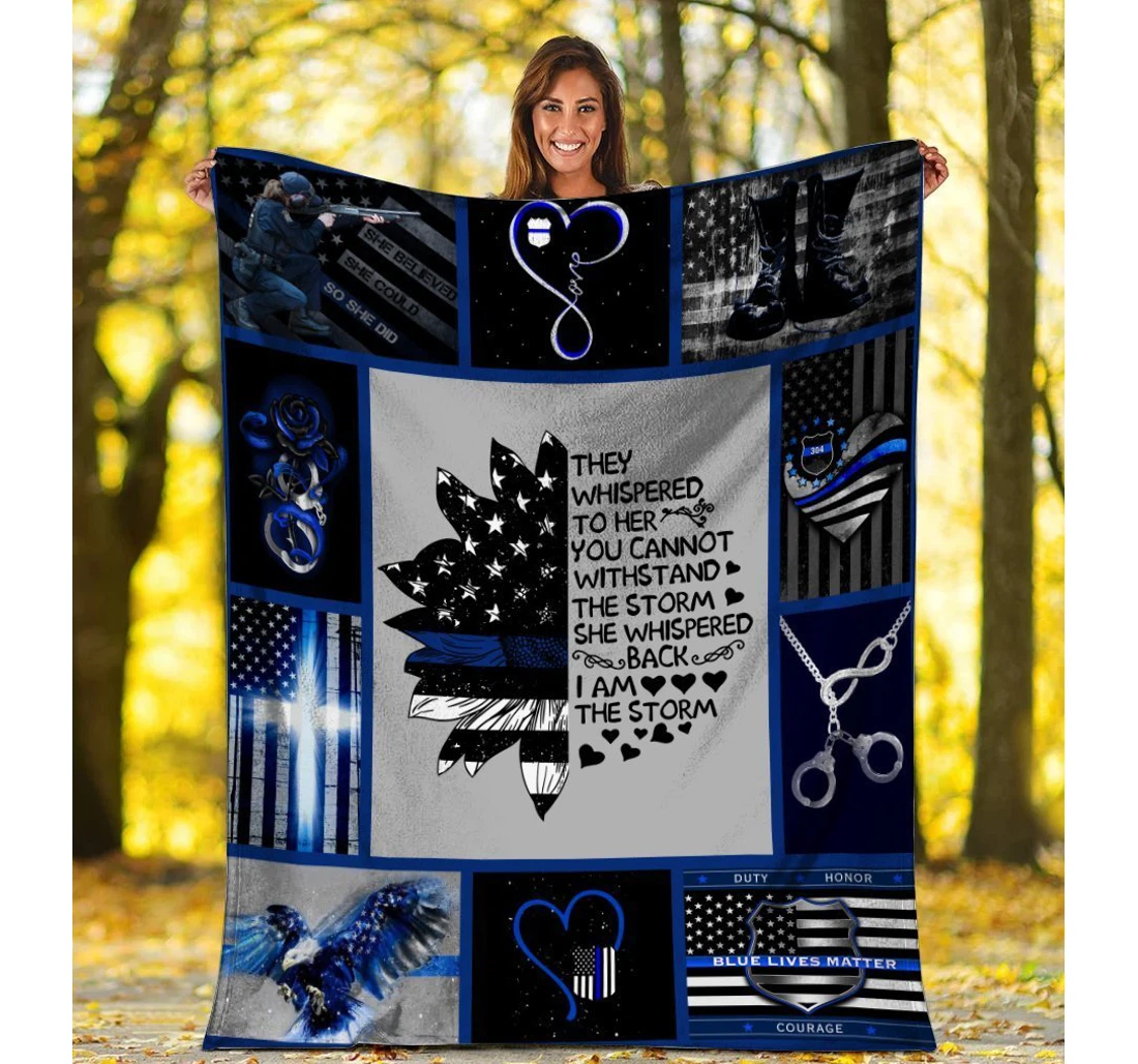 Throw Blanket, Quilt - They Whispered To Her Hippie Sunflower American Flag Blue Line Police Sherpa Fleece