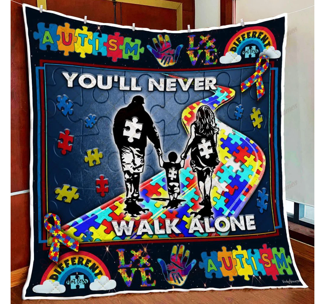 Throw Blanket, Quilt - Youll Never Walk Alone Autism Sherpa Fleece