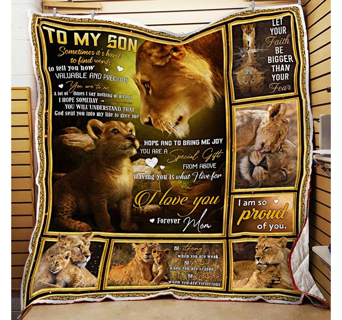 Throw Blanket, Quilt - To My Son God Sent You Into My Life Love Mom Lion Sherpa Fleece