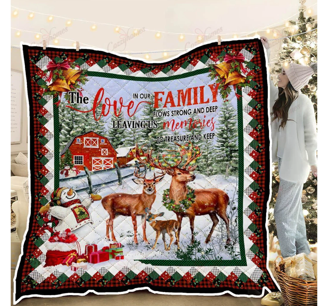 Throw Blanket, Quilt - Deer Family Sherpa Fleece