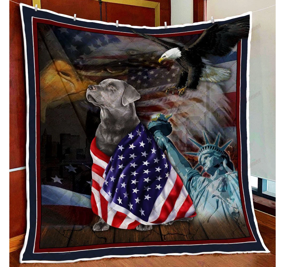 Throw Blanket, Quilt - Silver Labrador Retriever American Patriot Sherpa Fleece