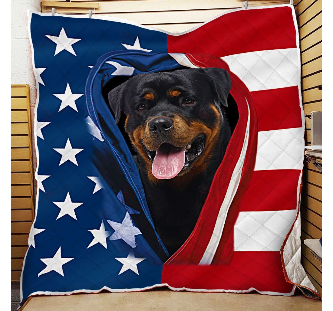 Throw Blanket, Quilt - Rottweiler Opened American Flag Sherpa Fleece