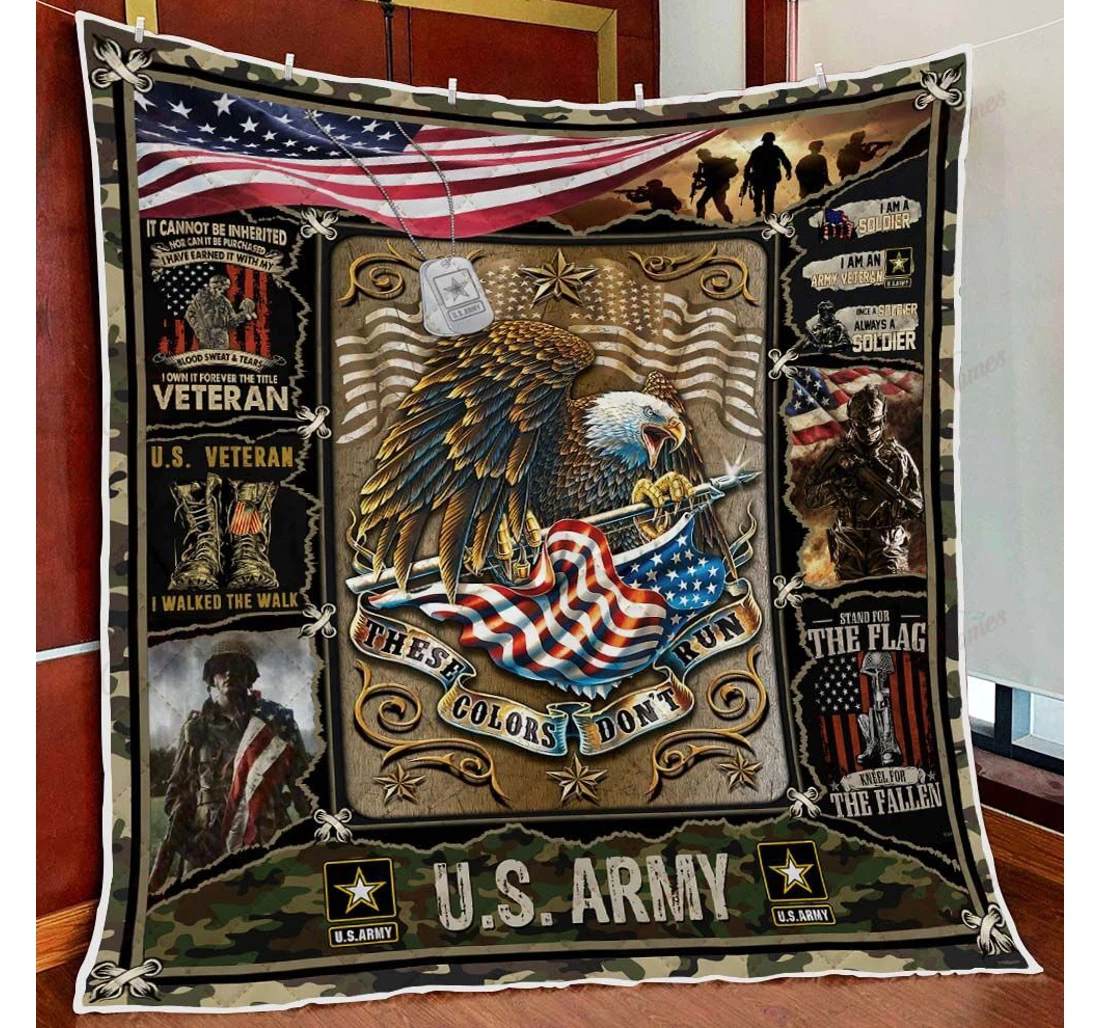 Throw Blanket, Quilt - United States Army Veteran Sherpa Fleece