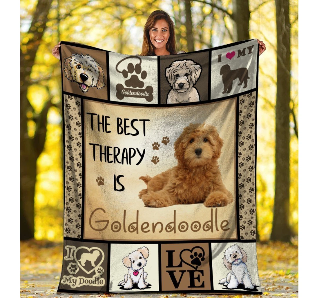 Throw Blanket, Quilt - The Best Therapy Is Goldendoodle Dog Sherpa Fleece