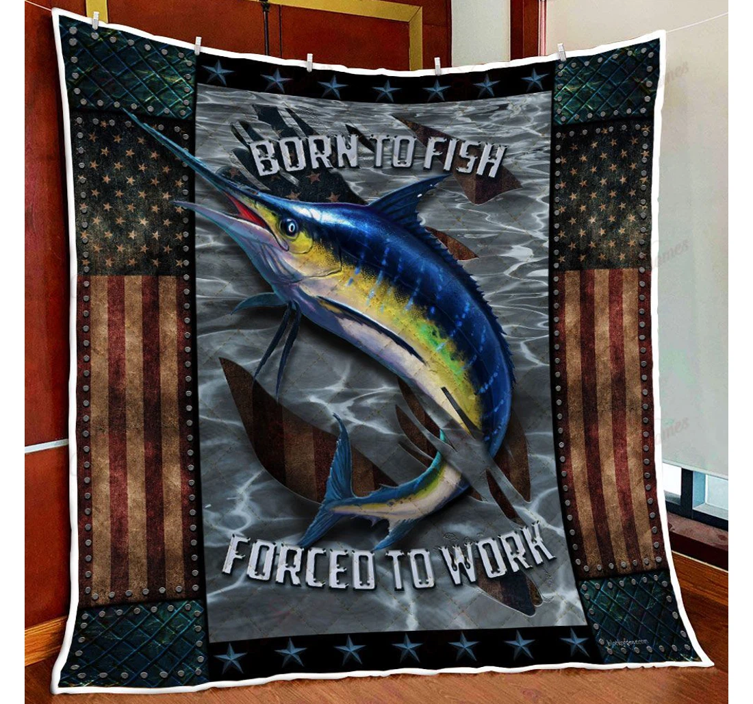 Throw Blanket, Quilt - Marlin Fishing Sherpa Fleece