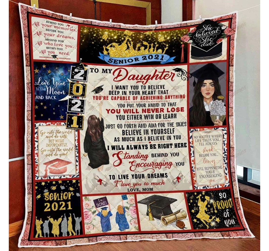 Throw Blanket, Quilt - To My Daughter Senior 2021 Graduation Sherpa Fleece
