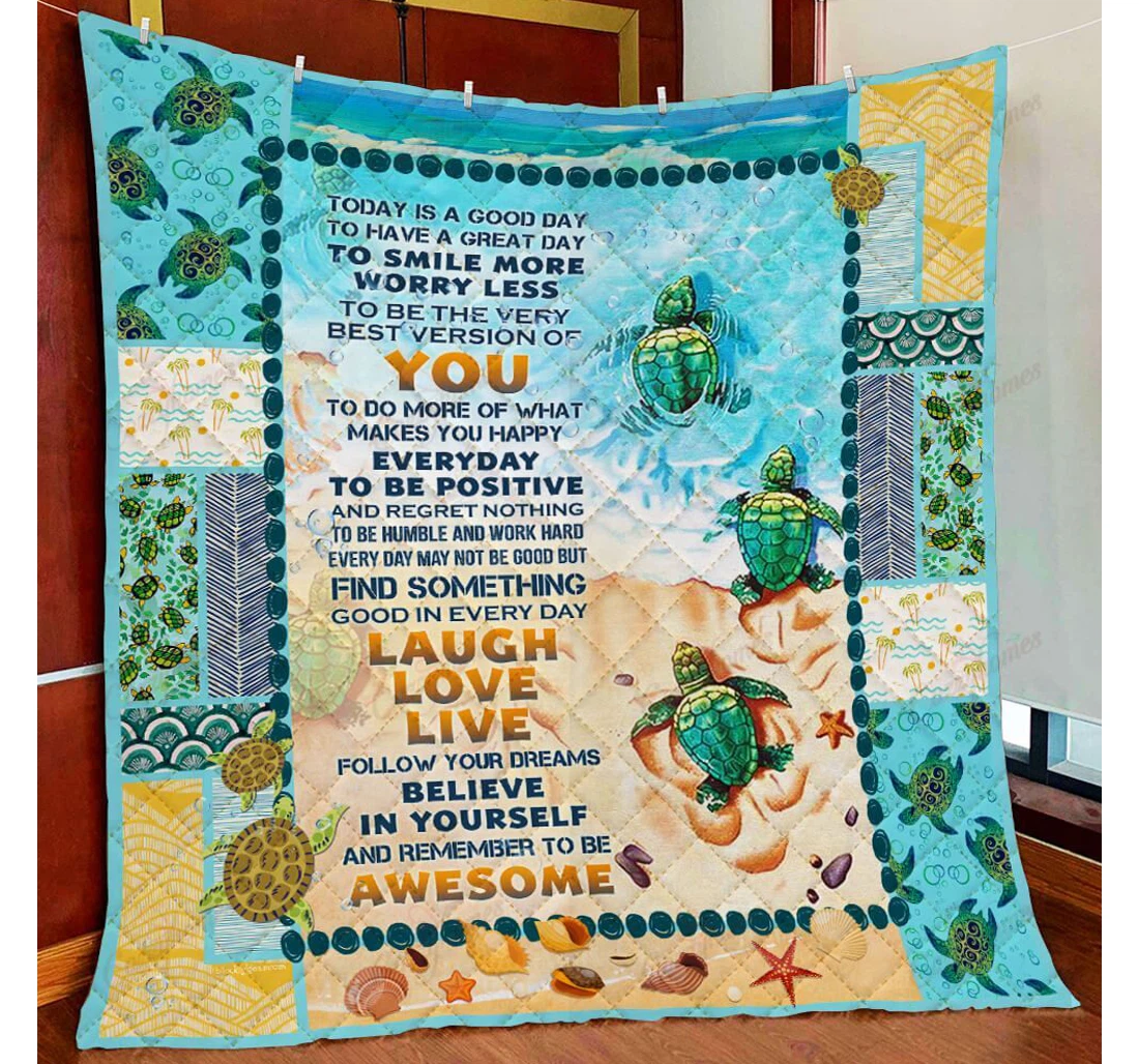 Throw Blanket, Quilt - Turtle Beach Today Is A Good Day Sherpa Fleece