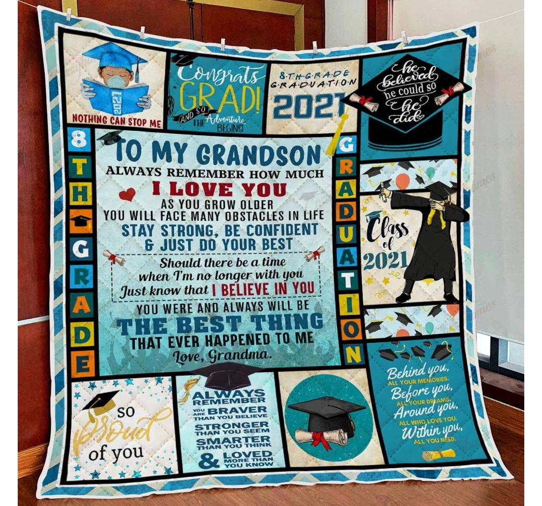 Throw Blanket, Quilt - To My Grandson 8th Grade Graduation Sherpa Fleece