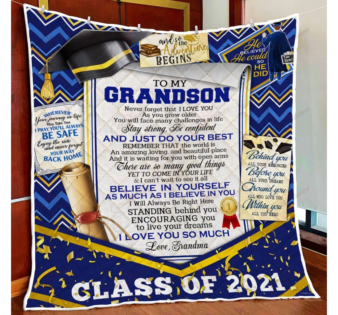 Throw Blanket, Quilt - To My Grandson Of 2021 Graduation Sherpa Fleece