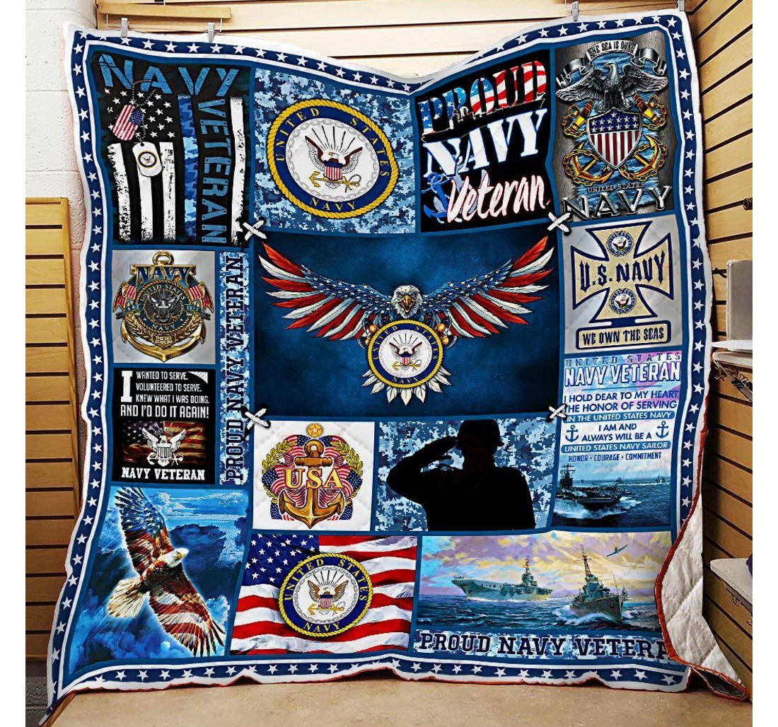 Throw Blanket, Quilt - U.s Navy Veteran Proudly Served Sherpa Fleece