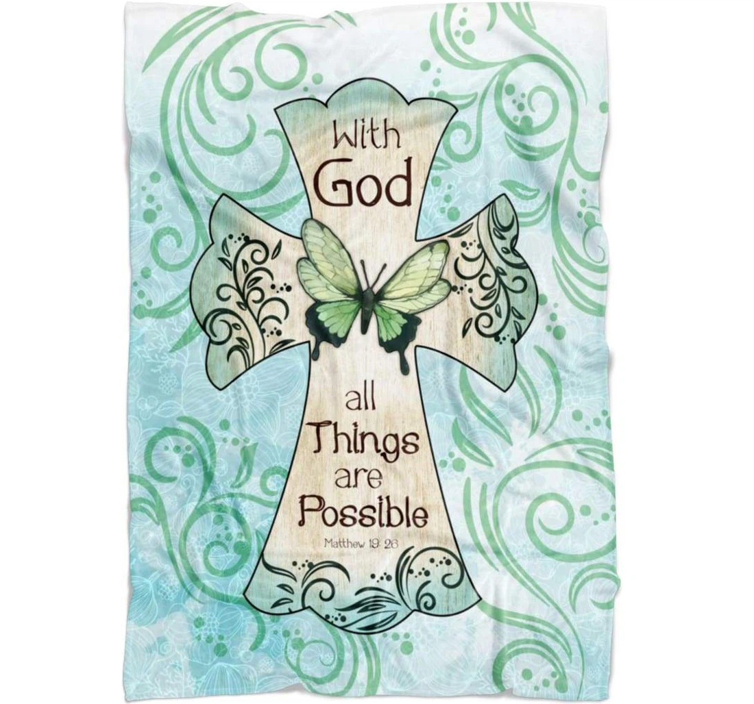 Throw Blanket, Quilt - With God All Things Are Possible Matthew Sherpa Fleece