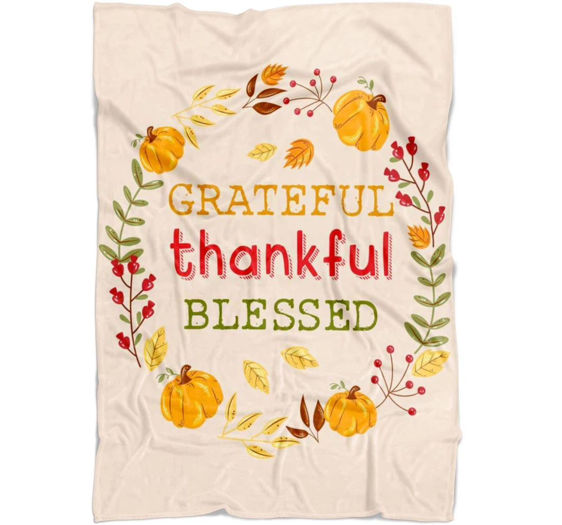 Throw Blanket, Quilt - Thankful Grateful Blessed Happy Sherpa Fleece