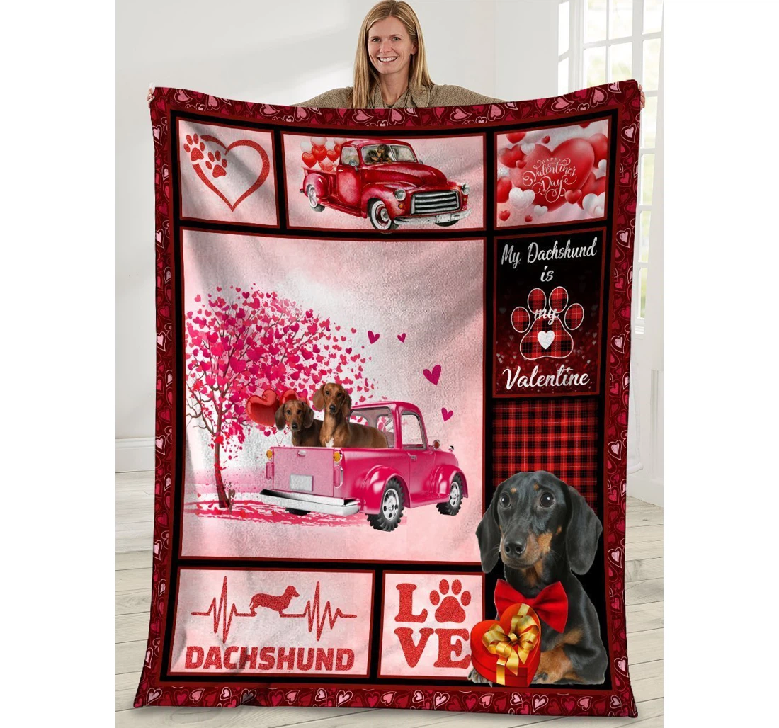 Throw Blanket, Quilt - Valentine's Day Gifts My Dachshund Is My Valentine Dachshund Doxie Weiner Dog Sherpa Fleece