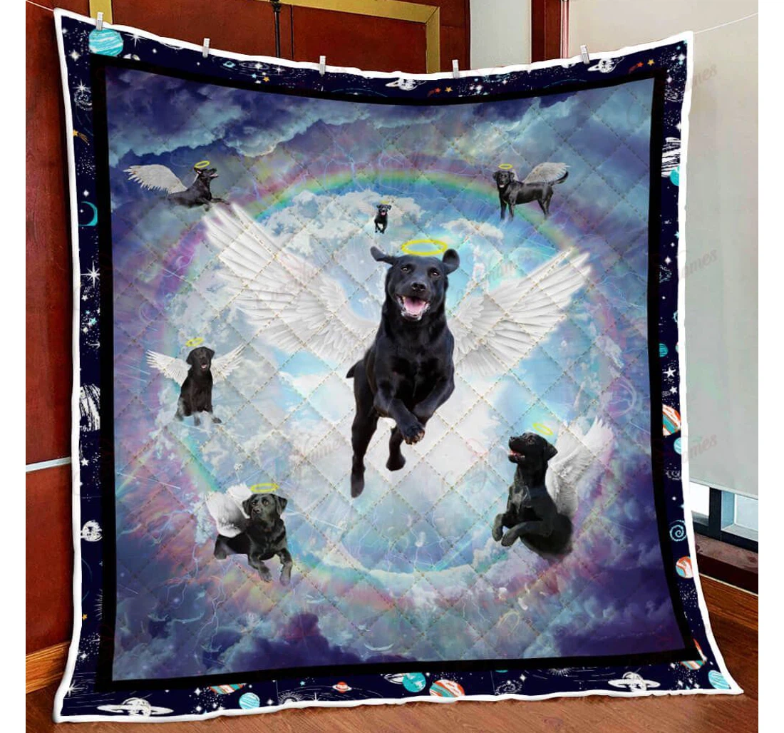 Throw Blanket, Quilt - Black Labrador Love In The Sky Sherpa Fleece