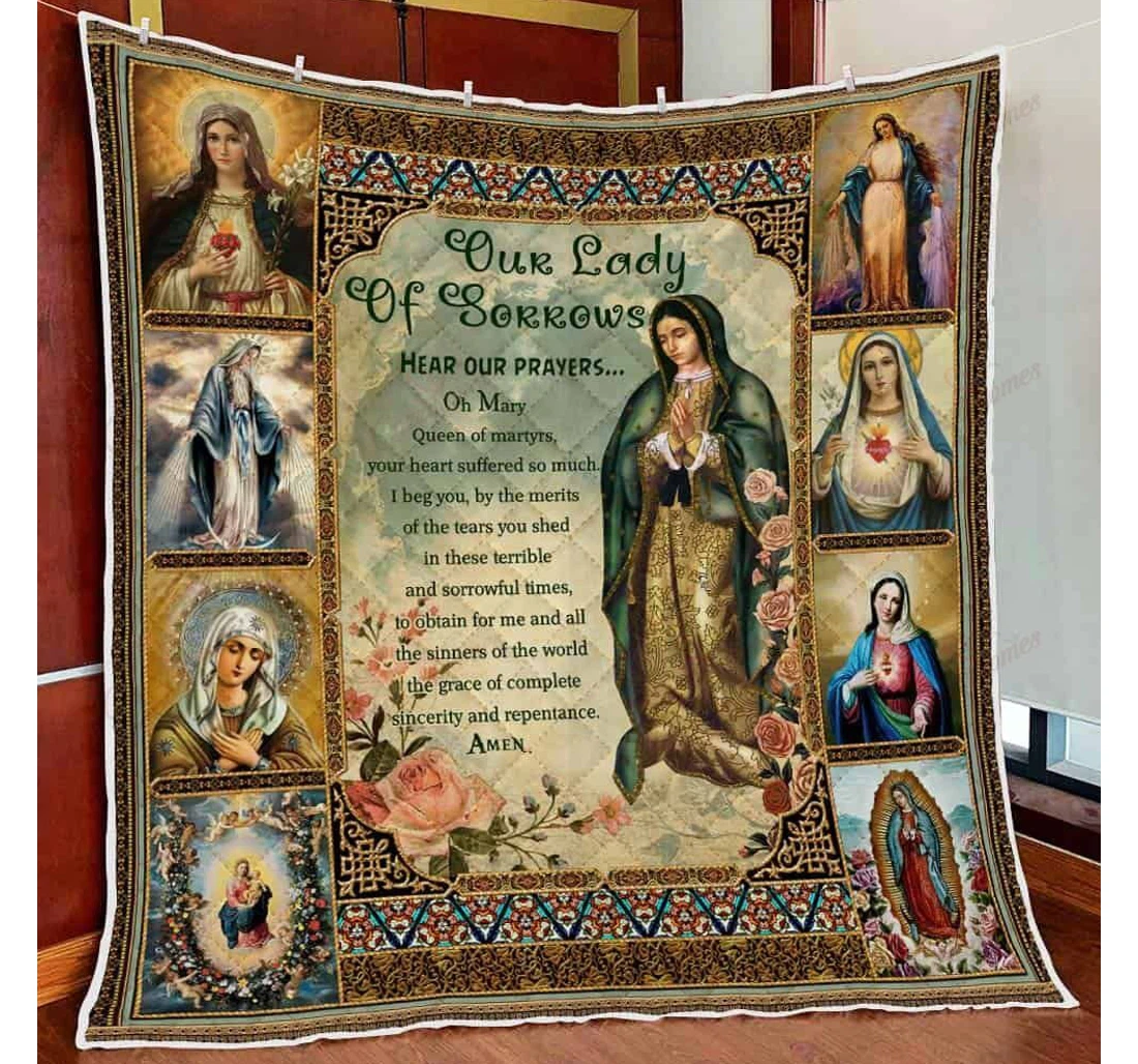 Throw Blanket, Quilt - Our Lady Of Sorrows Mother Mary Sherpa Fleece