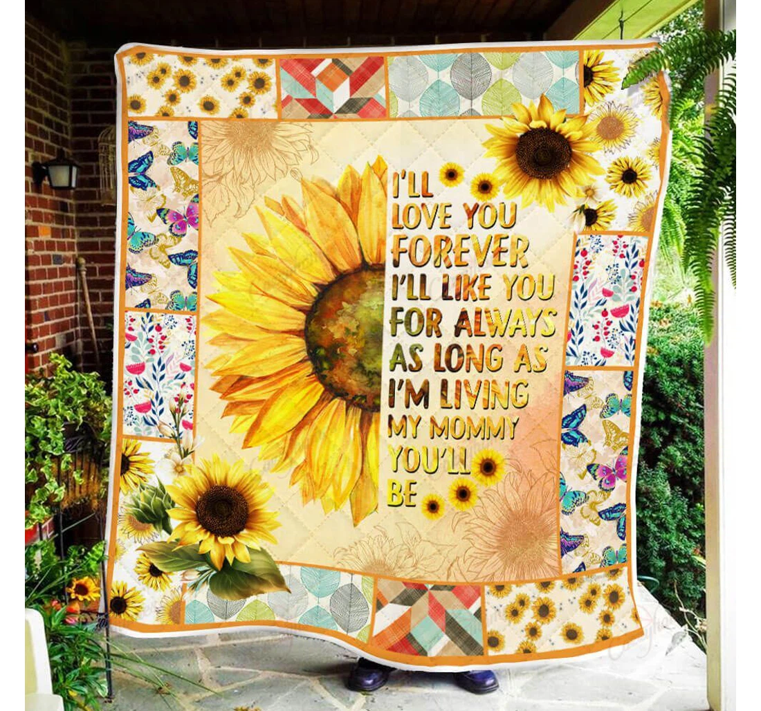 Throw Blanket, Quilt - I Love You Mom Sunflower Sherpa Fleece