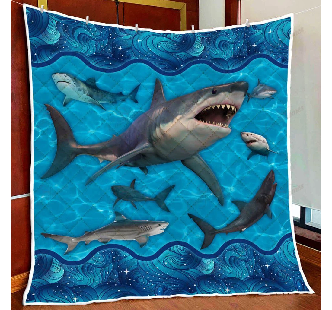 Throw Blanket, Quilt - Sharks Swimming Sherpa Fleece