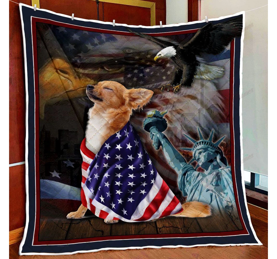 Throw Blanket, Quilt - Chihuahua American Patriot Sherpa Fleece