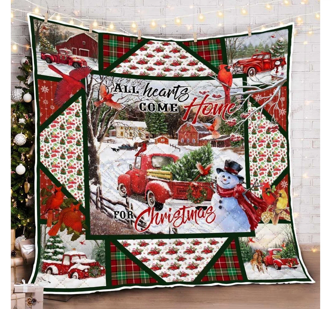 Throw Blanket, Quilt - Red Truck All Hearts Come Home Sherpa Fleece