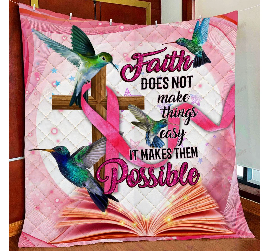 Throw Blanket, Quilt - Breast Cancer Awareness Hummingbird Sherpa Fleece