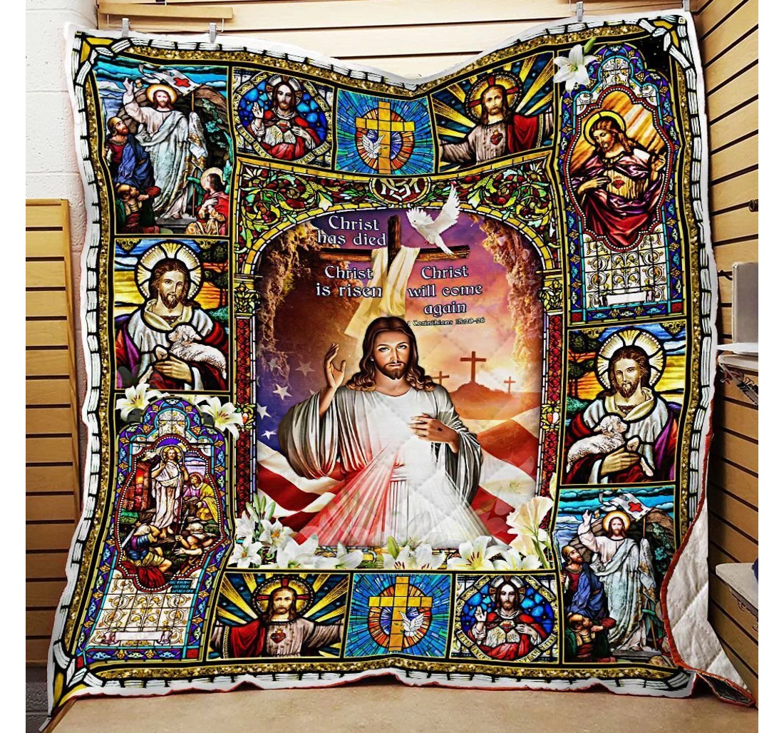 Throw Blanket, Quilt - Christ Has Died Christ Is Risen Christ Will Come Again Sherpa Fleece