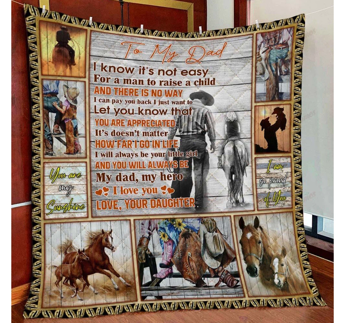 Throw Blanket, Quilt - Daughter To My Dad Cowboy Horse Lover Sherpa Fleece