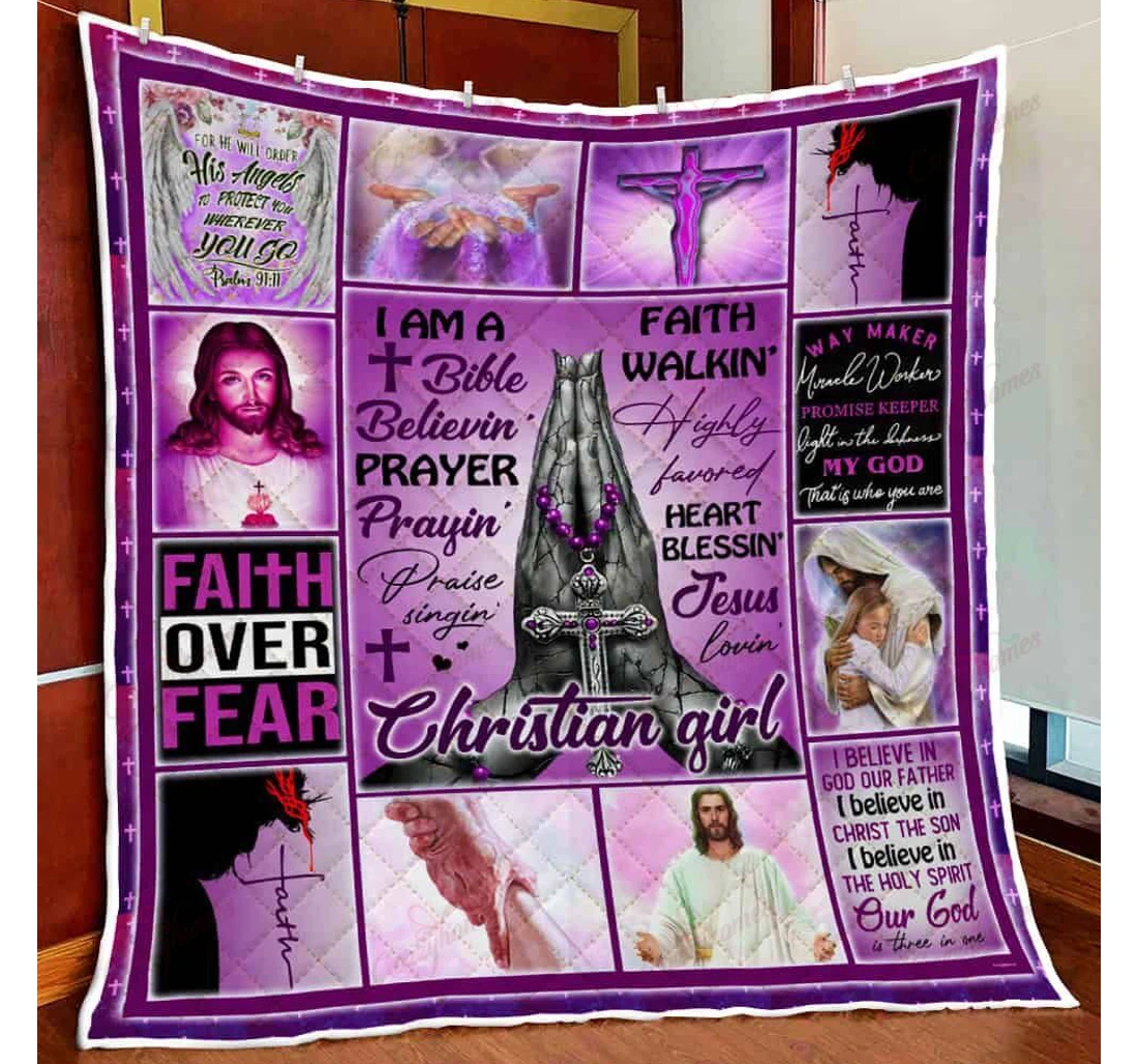 Throw Blanket, Quilt - I Am A Bible Believin Jesus Lovin Christian Girl Sherpa Fleece