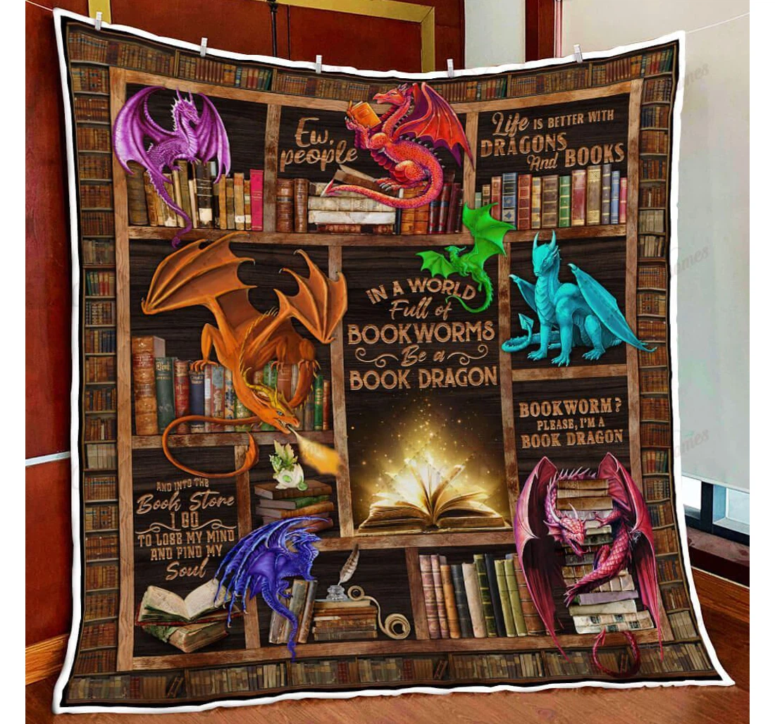 Throw Blanket, Quilt - Be A Book Dragon Sherpa Fleece