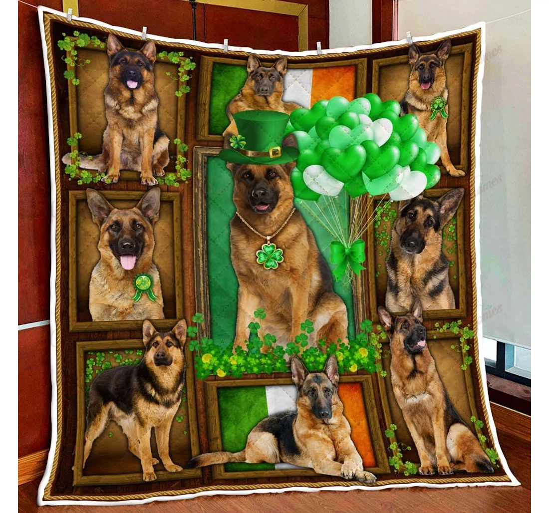 Throw Blanket, Quilt - German Shepherd Leprechaun St Patricks Day Dog Lover Sherpa Fleece