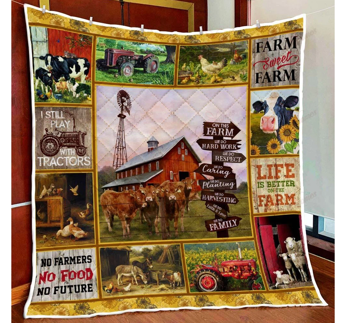 Throw Blanket, Quilt - On This Farm We Do Hard Work We Do Family Proud Farmer Sherpa Fleece