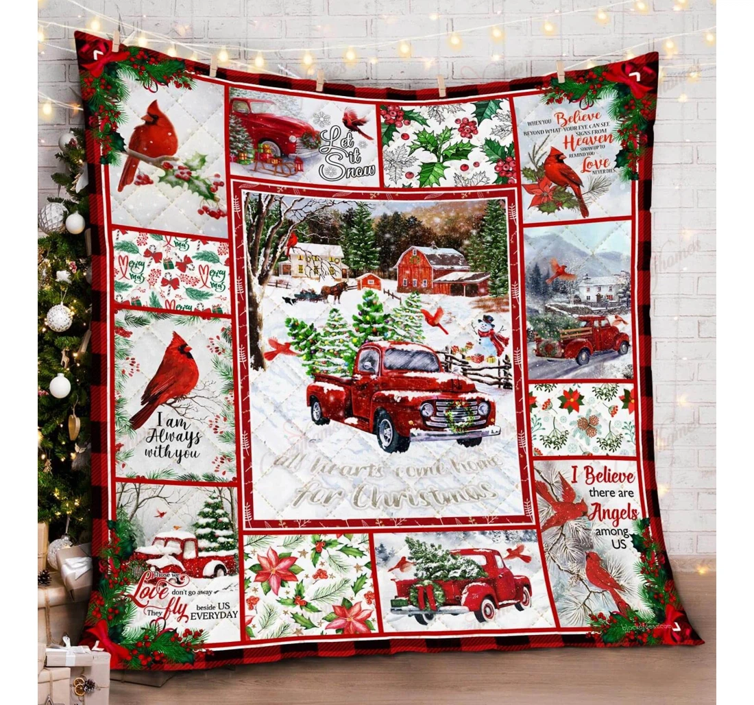 Throw Blanket, Quilt - Cardinals All Hearts Come Home Red Truck Sherpa Fleece